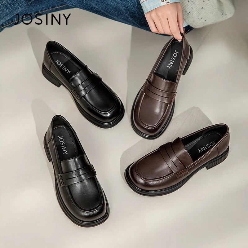 卓诗尼厚底乐福鞋女2025春季新款英伦风软底一脚蹬单鞋粗跟小皮鞋