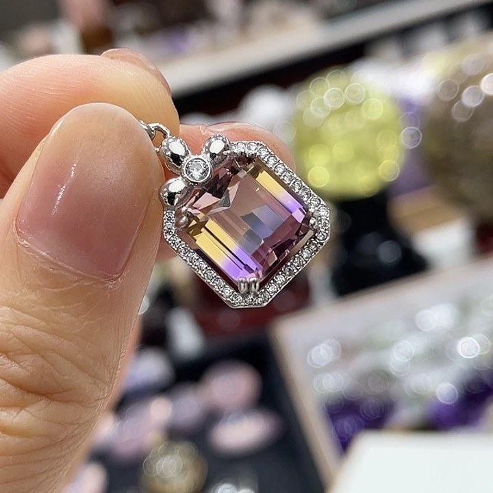 珠宝半成品银S925镶嵌水晶紫黄晶