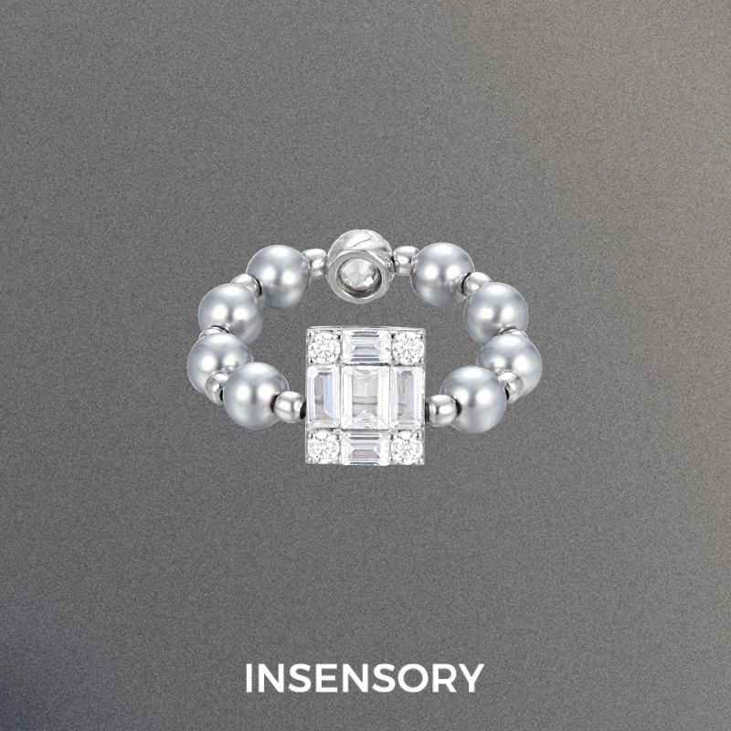 INSENSORY 925银仿珍珠戒指 方晶戒指 轻奢气质高级感度假简约
