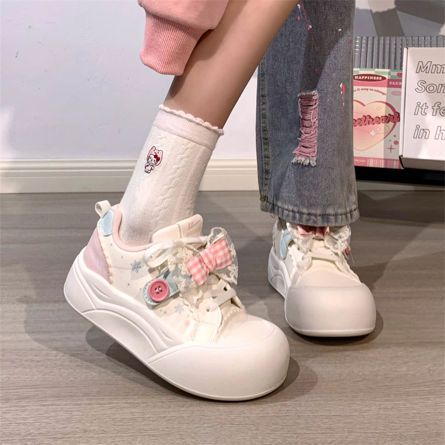 回力小众设计感厚底面包鞋2026春季可爱蝴蝶结鞋子学生运动大头鞋