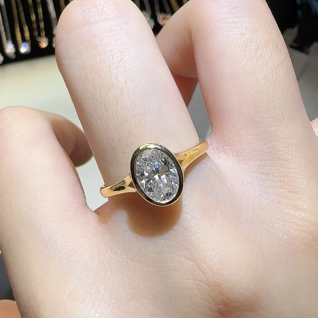 18K金镶嵌实验室培育钻石复古包镶椭圆1卡