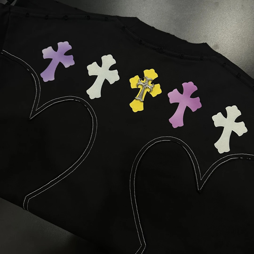 【小鹿专属】紫外线发泡植绒十字情侣同款纯棉休闲百搭短袖【80905】