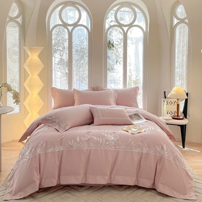 水星家纺高级感A类母婴级200支长绒棉四件套纯棉刺绣被套联名水星