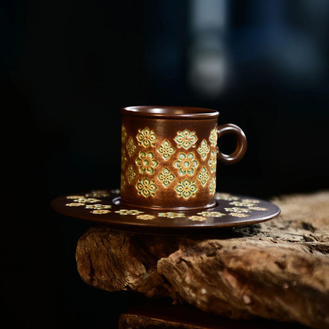 【见珊】宝相-瓷茶记-咖啡杯盏(带把手)（瓷茶BX0009）