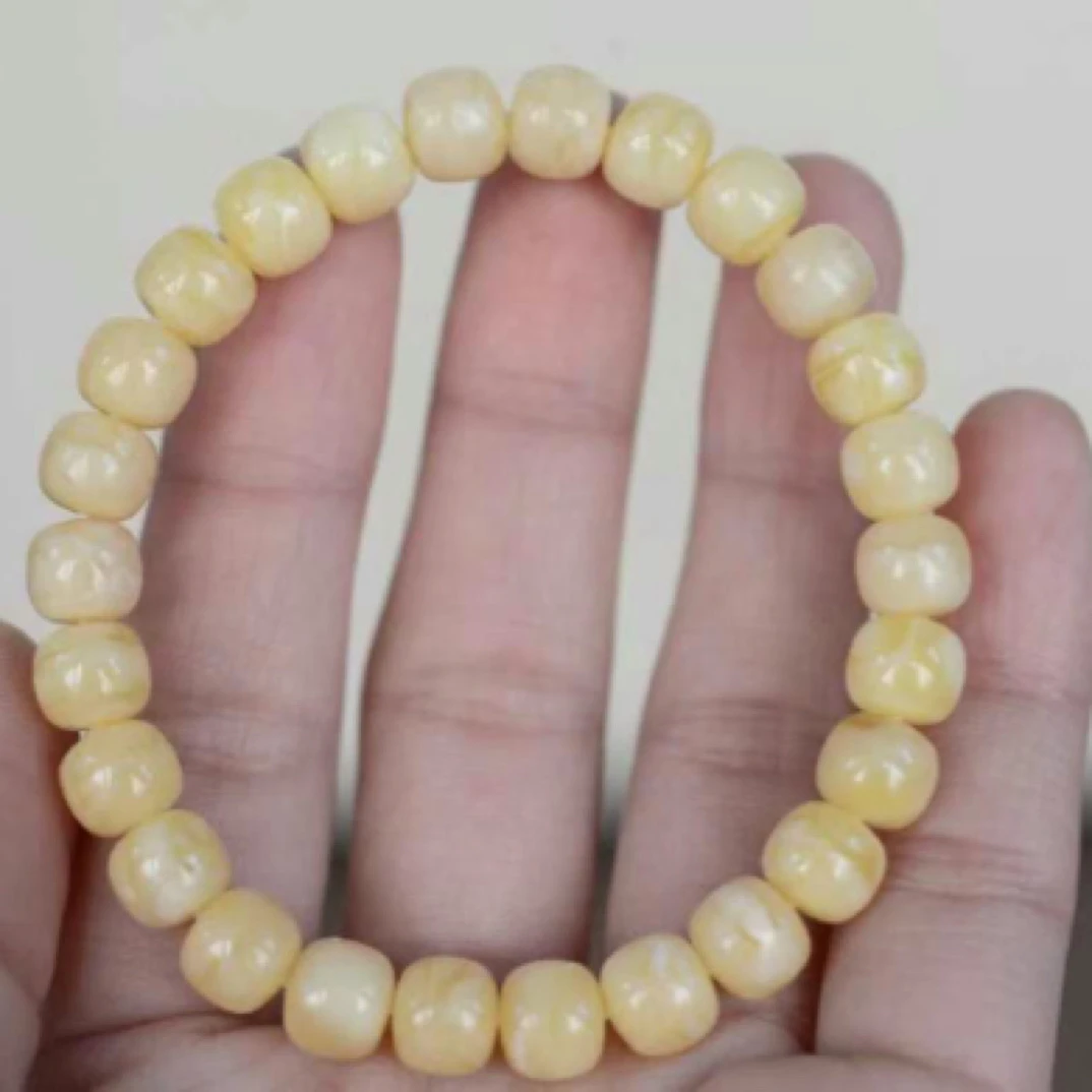 天然蜜蜡白花浓蜡手串精美设计8mm➕老型珠女款时尚素圈轻奢女士