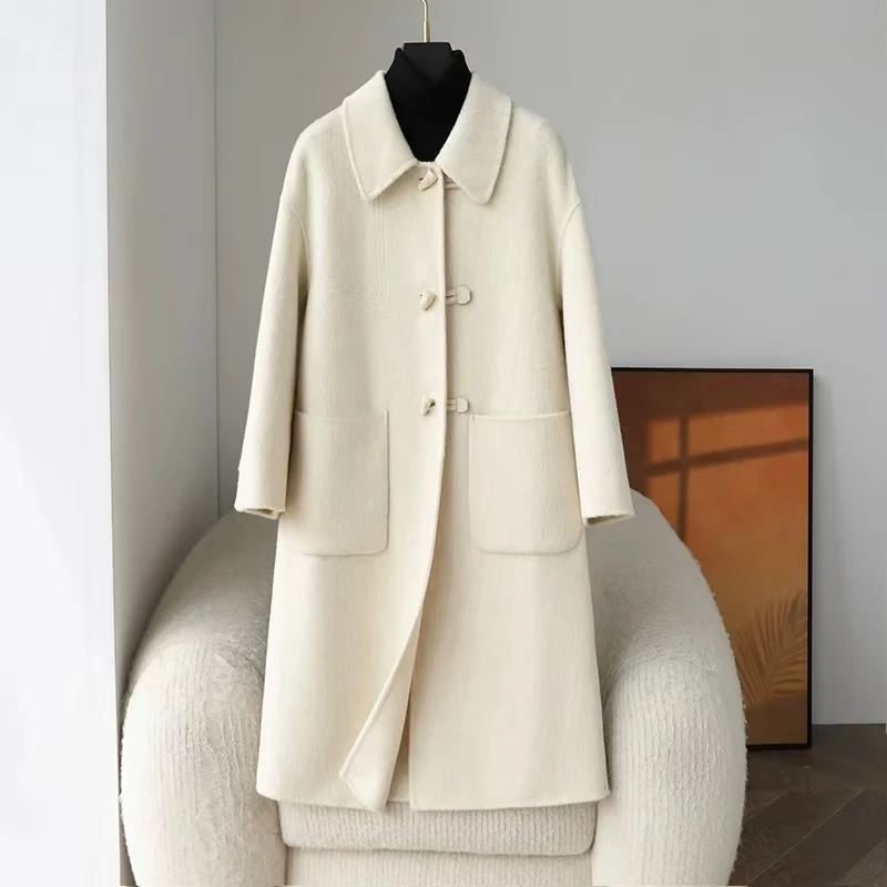气质百搭长款双面呢大衣呢外套秋冬新款