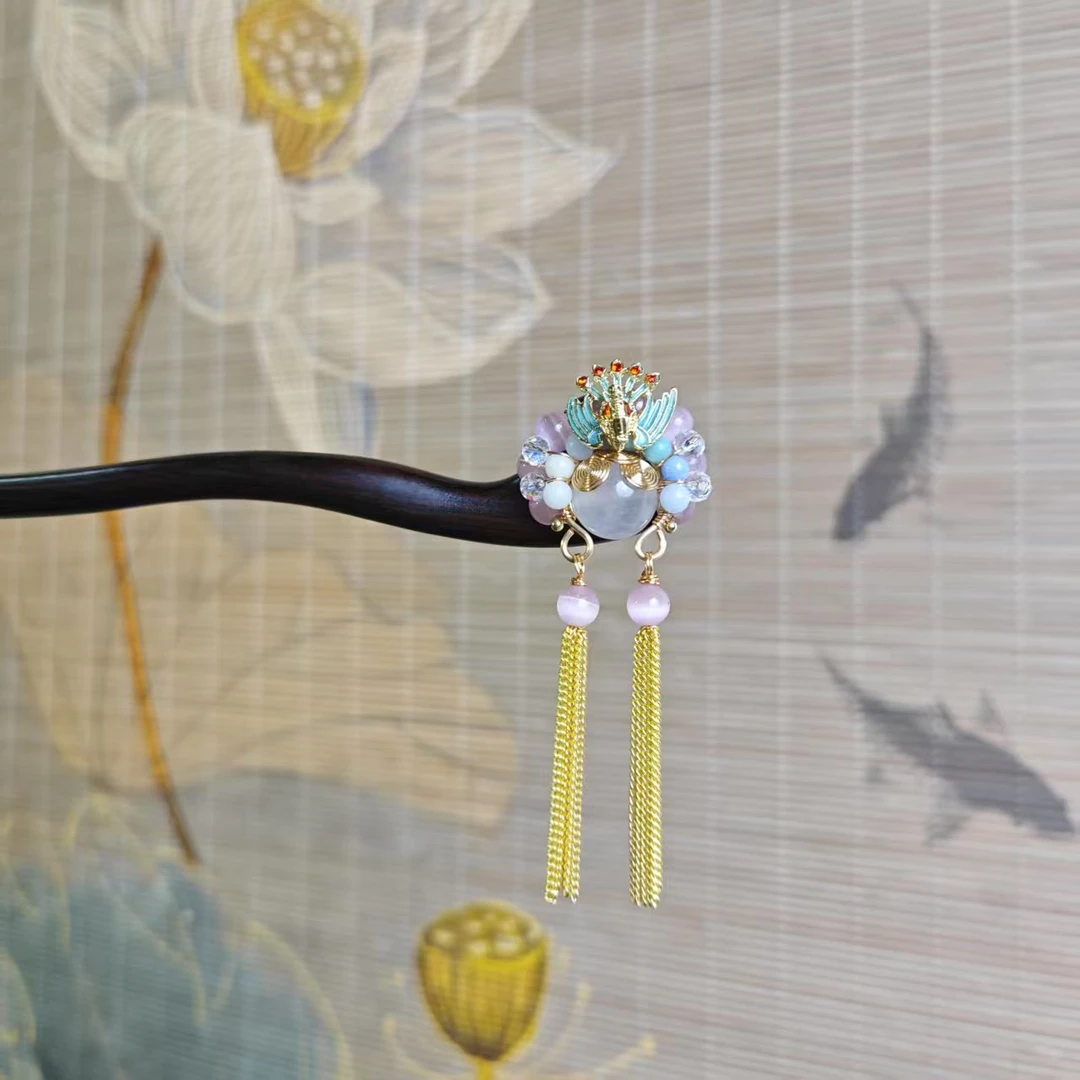 K39浅粉色刀马旦15公分发簪手工头饰发饰中式国风簪子百搭木发簪