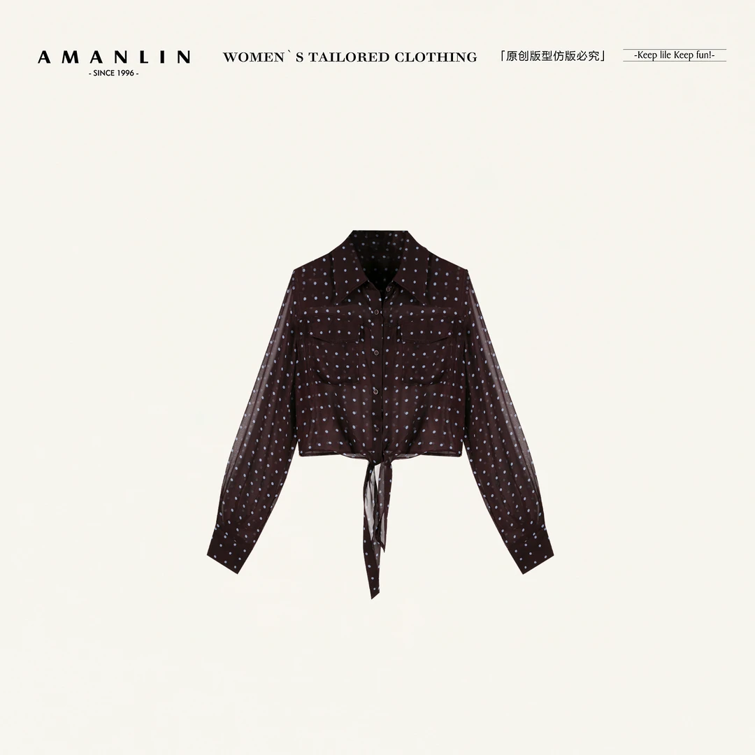 AMANLIN/阿谩琳琥珀流光减龄波点长袖薄轻奢高级感外上衣Y599612