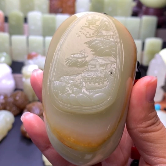 石材方解石手把件