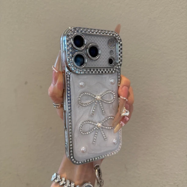 奶油滴胶水钻蝴蝶结适用苹果17promax手机壳iPhone16轻奢15高级14