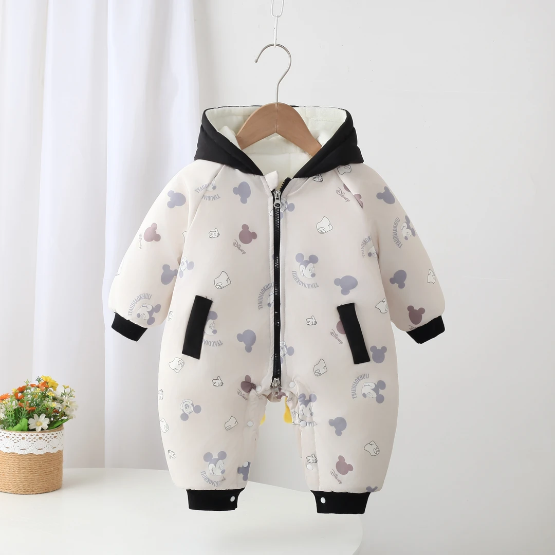 新款洋气秋冬外出服米奇插肩厚棉哈衣
