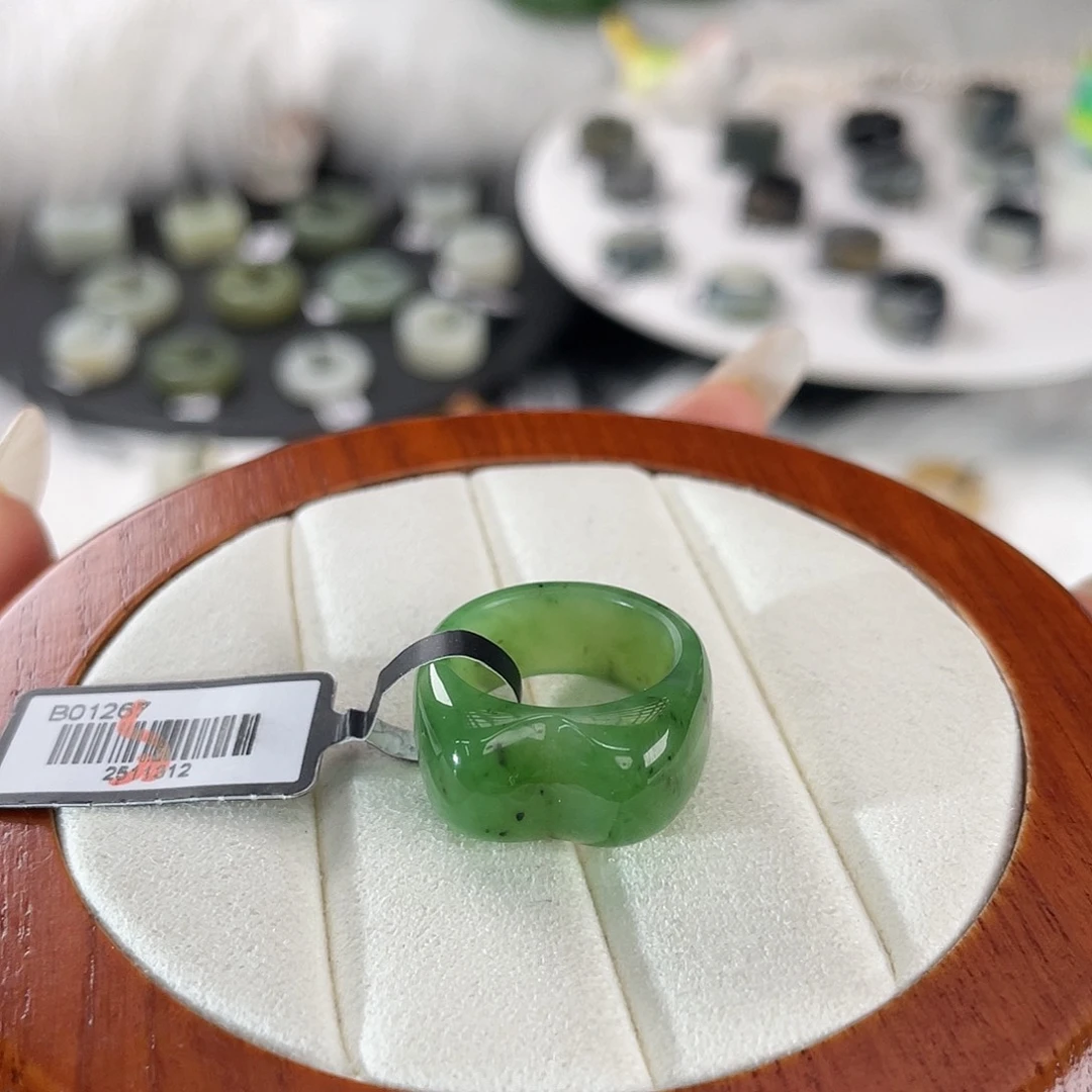 和田玉未镶嵌戒指k16 碧玉乌兰海猫耳16.2mm
