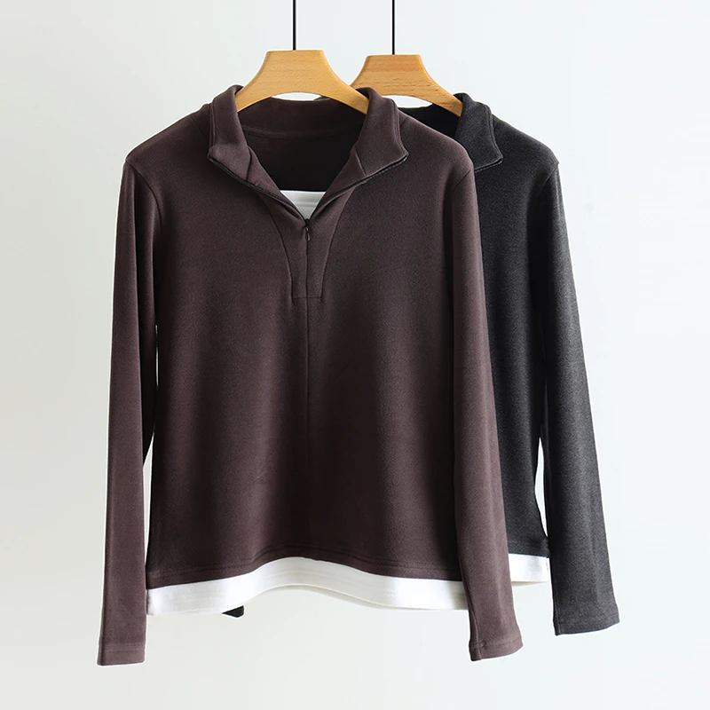 2.0德绒假两件 半高领隐形拉链假两件设计宽松打底衫880090款