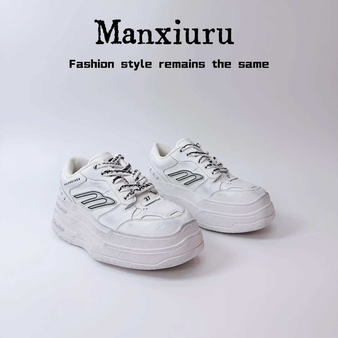 【曼曼】欧货“白月光”26s小众个性擦色做旧真皮厚底脏脏小白板鞋女