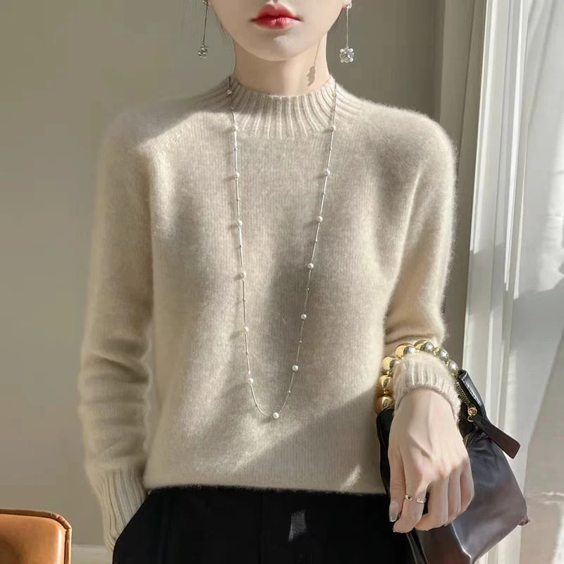 【一线成衣】加厚半高领毛衣女100%纯羊毛纯色内搭显瘦打底针织衫