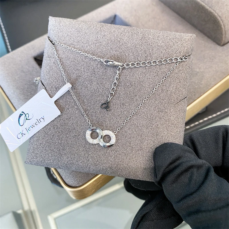 钛钢项链 银色 镶钻无限吊坠链  N1243