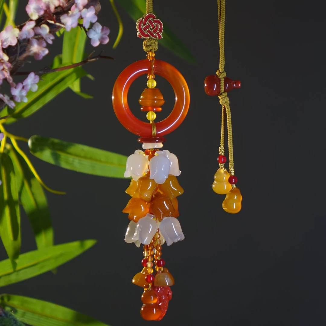 焦糖红甜甜圈-时尚精致天然玉石车挂