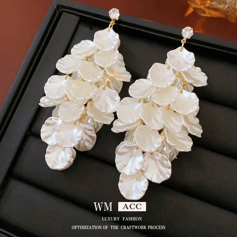 非金属亚克力耳饰银针亚克力花瓣流苏耳钉拍照氛围感度假风耳环轻