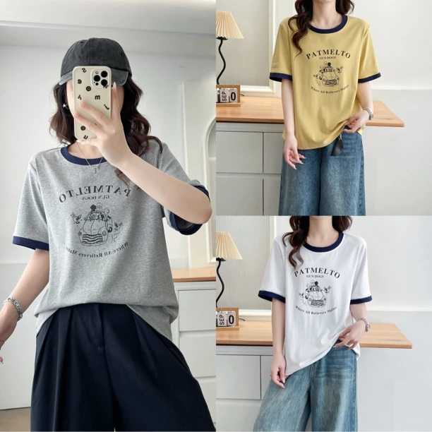 YueBeiLa/月贝拉大码夏季新款减龄字母印花短袖T恤女宽松显瘦半袖