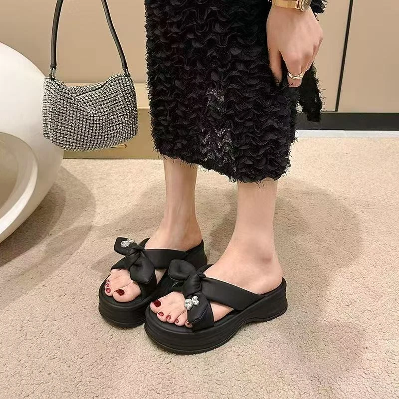 小施家优雅水钻蝴蝶结高货拖鞋20258-8(跟高5厘米)