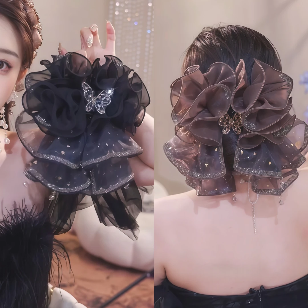 金箔蝴蝶立体黑色裙摆抓夹女2025年新后脑勺盘发发夹鲨鱼夹子头饰