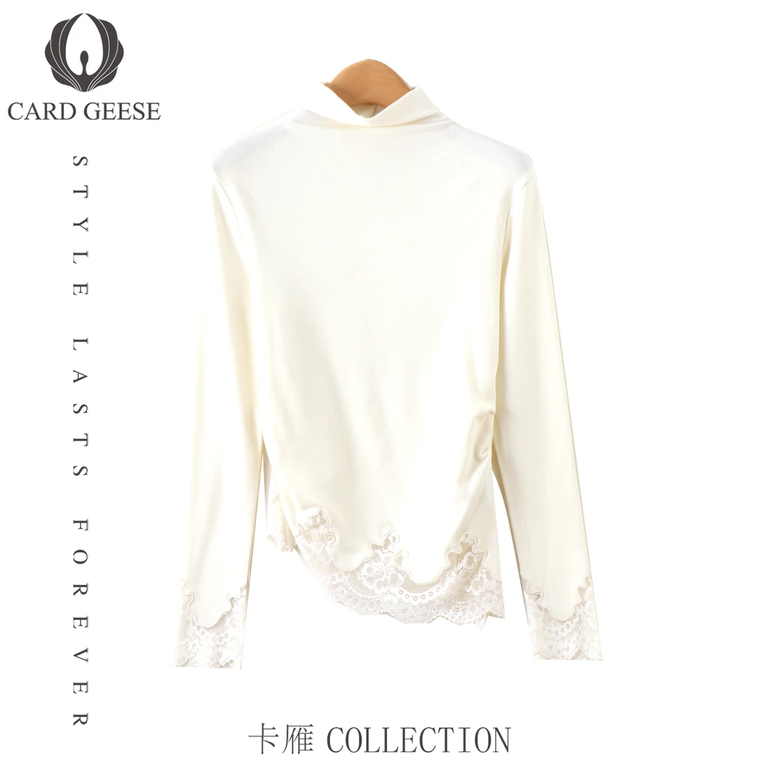 卡雁25新款收腰磨毛蕾丝花边亲肤打底上衣MYJ2-25S2018-21271-2