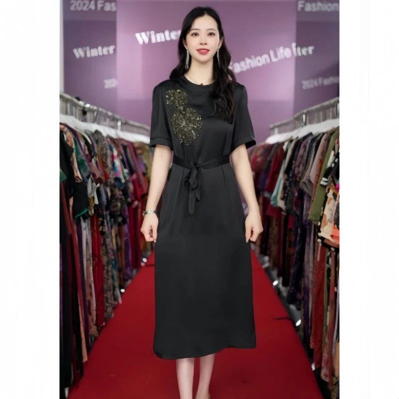 52309  夏季新款轻职风复古港风连衣裙百搭女装显瘦黑色-预
