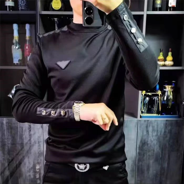 长袖T恤男秋冬季新款时尚潮流圆领打底衫轻奢高品质修身百搭体恤