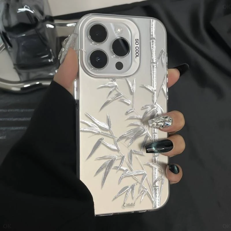 银色小竹子适用iPhone苹果16PROMAX手机壳14/12/ /PLUS硬壳XSMAX