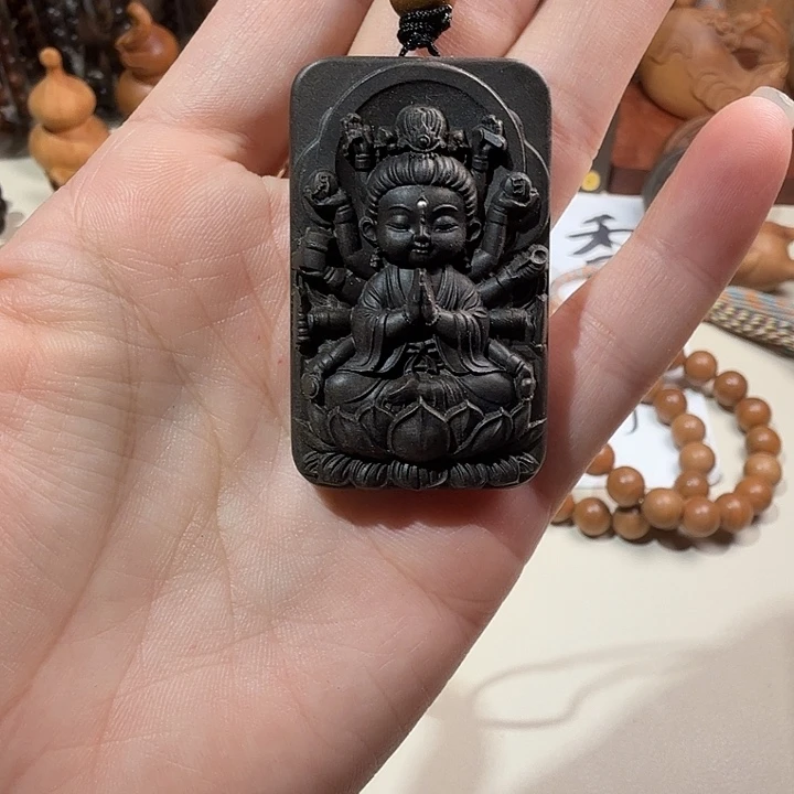 M****檀香木印度迈索尔老山檀香阴沉重工千手观音无事牌