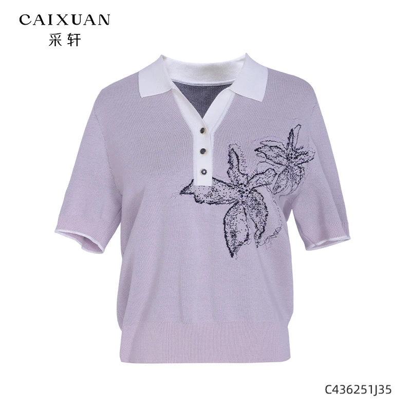 C436251j35CAIXUAN采轩棉丝混纺短袖针织套头衫