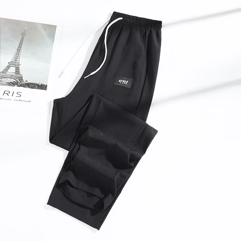 108美式冰丝休闲长裤男夏季高街垂感直筒裤宽松运动阔腿拖地裤