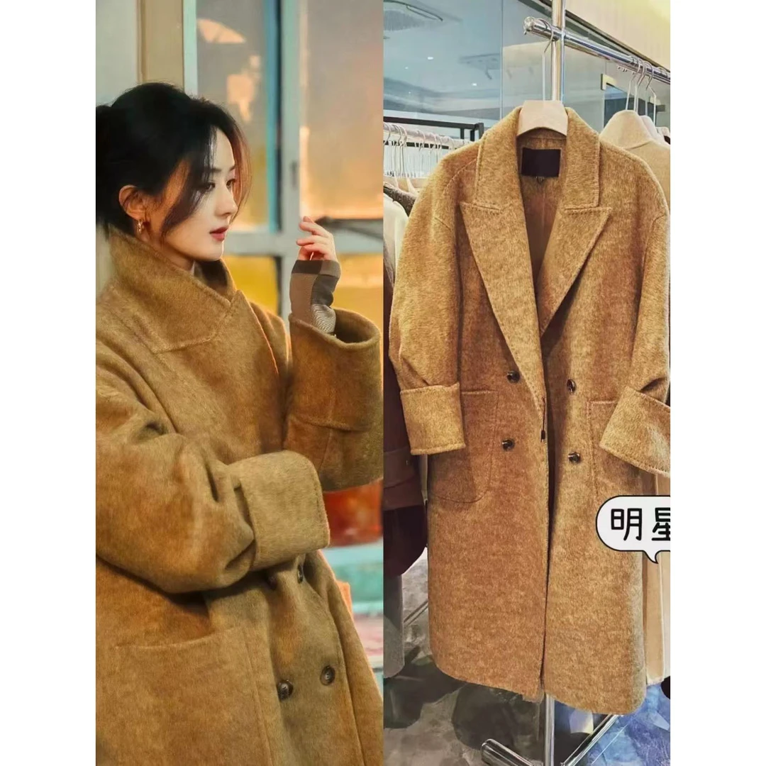 韩版宽松韩版女大衣金长款宽松羊毛香草外套双面毛呢型颖同百搭潮