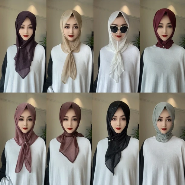 MY纸片网纱洒银超薄方巾（配盒针别针环扣）