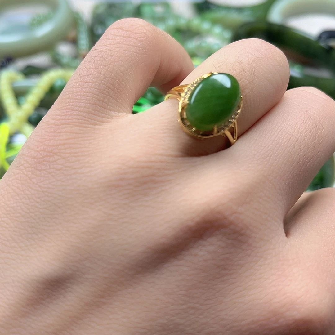 和田玉（碧玉）银S925镶嵌戒指