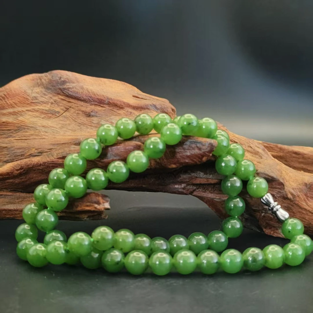 Z和田玉碧玉圆珠项链（卡8）3292