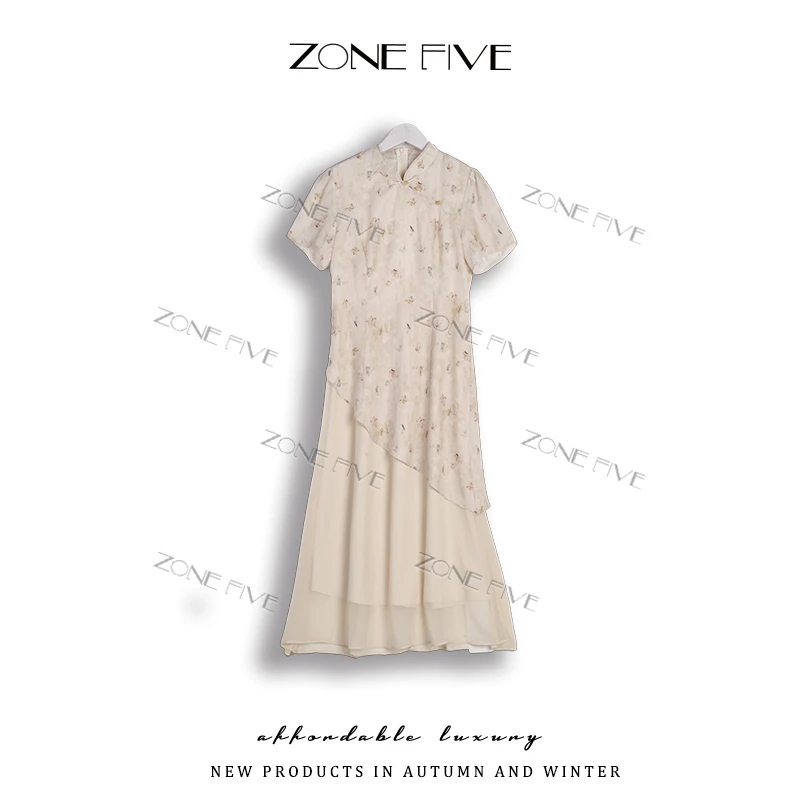 【zonefive】2025夏季新中式国风改良女收腰高档黑色气质连衣裙长款