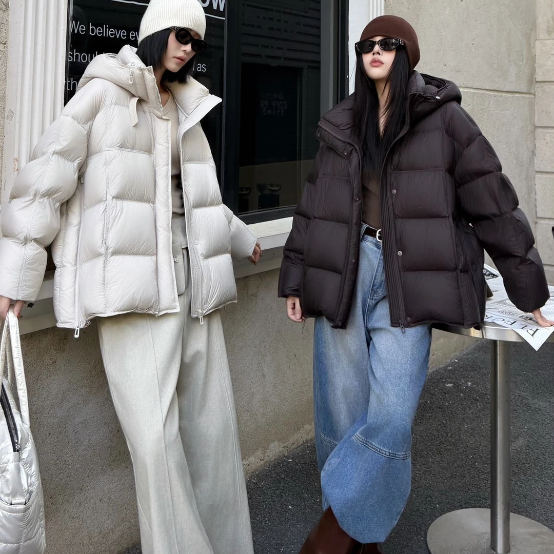 25年新款90白鹅绒帽子斜拉链一手长羽绒服HTM-18615