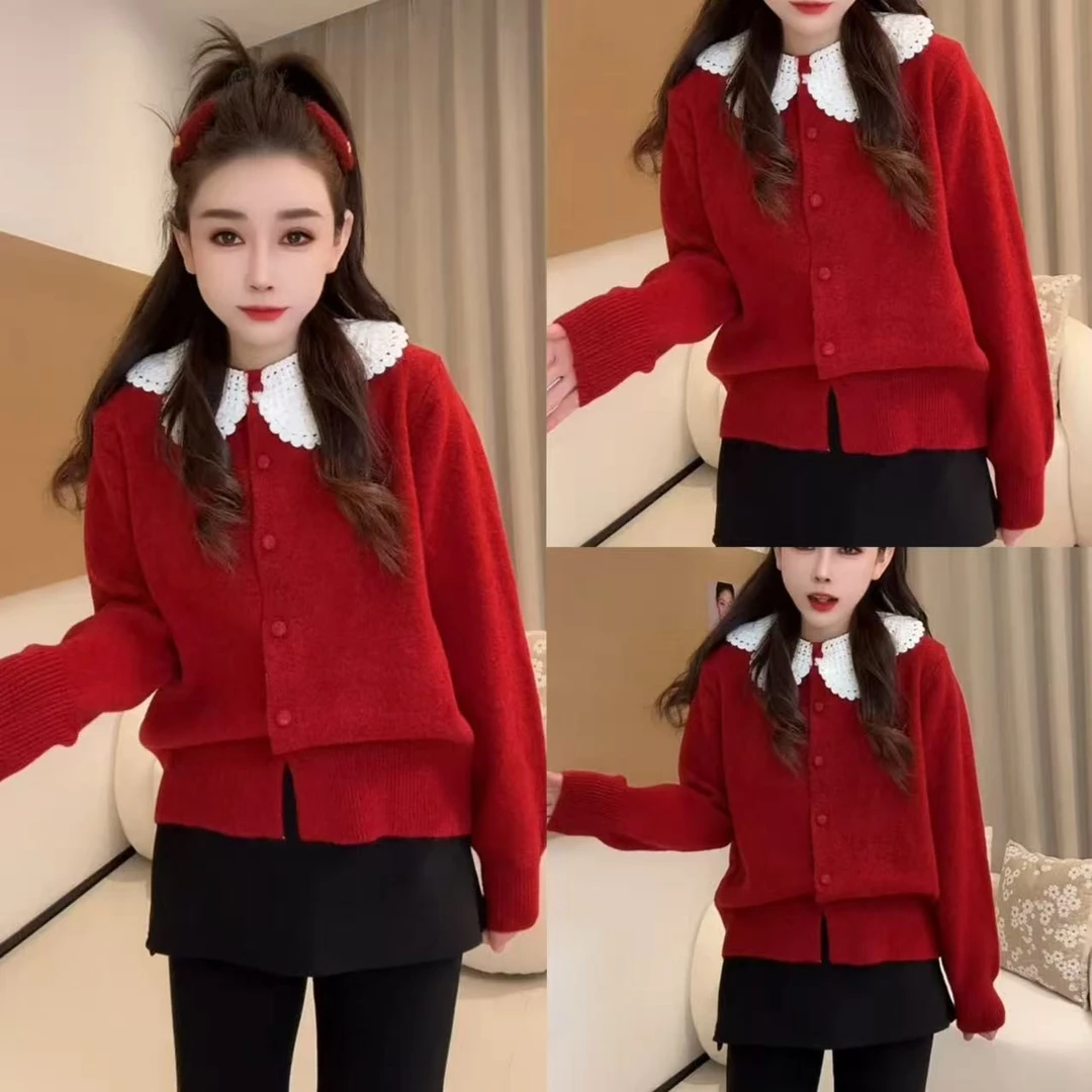 设计感娃娃领蝴蝶结纯色毛衣LL#12232