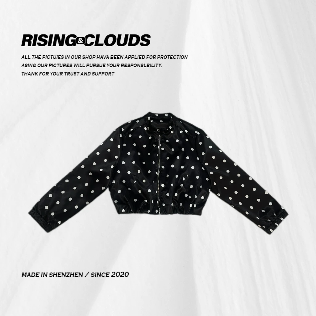 RISING&CLOUDS莎莎【墨雪】2025深圳气质时尚波点缎面夹克030034