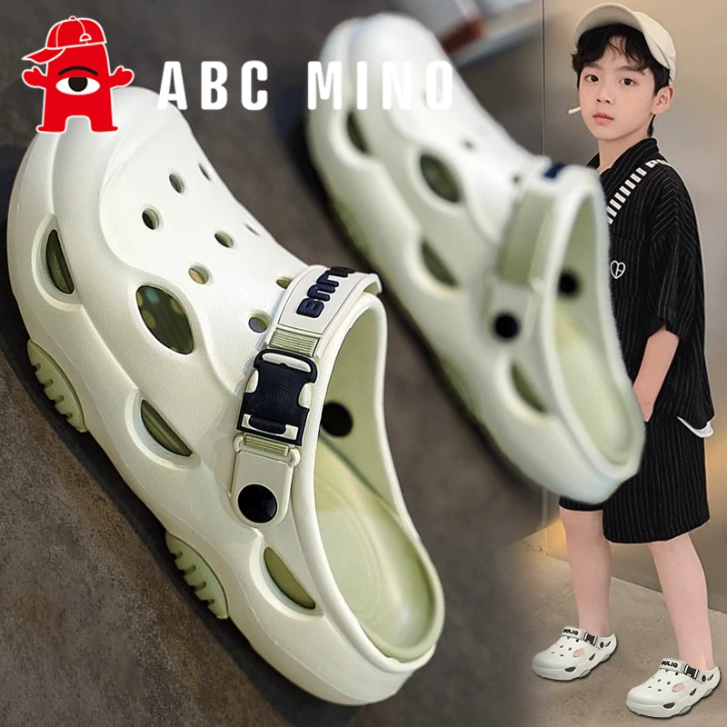 ABC MINO男童洞洞鞋夏季儿童防滑防水拖鞋大童凉拖男孩外穿沙滩鞋