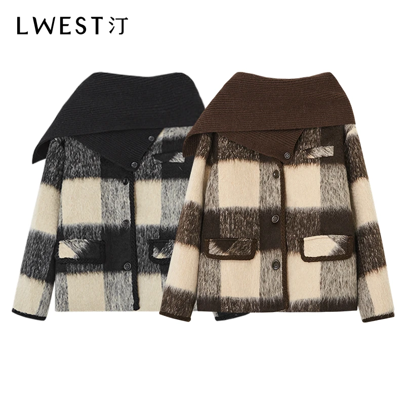 【直播专属】朗文斯汀2024冬新款针织围脖格纹羽绒服DZMA4511C09583