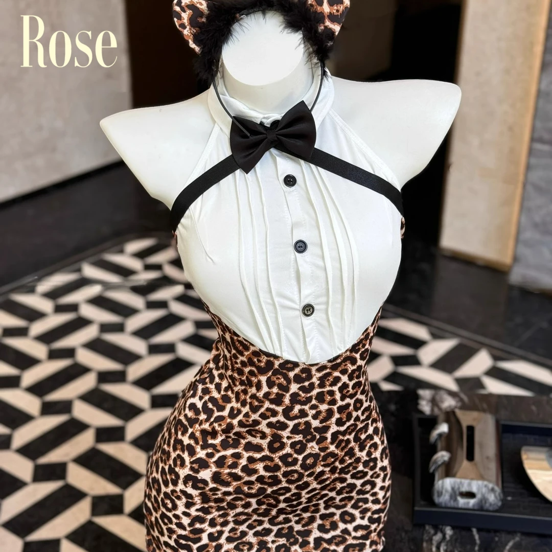 晚瑰·Rose 豹系小猫*性感豹纹蕾丝吊带女纯欲风辣妹包臀短裙