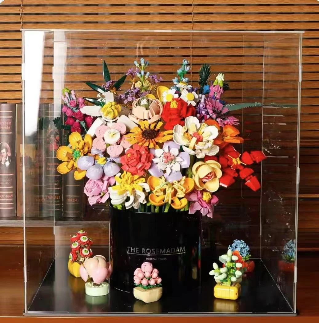 玫瑰永生花抱抱桶积木花束拼装玩具送女朋友高颜值七夕情人节礼物