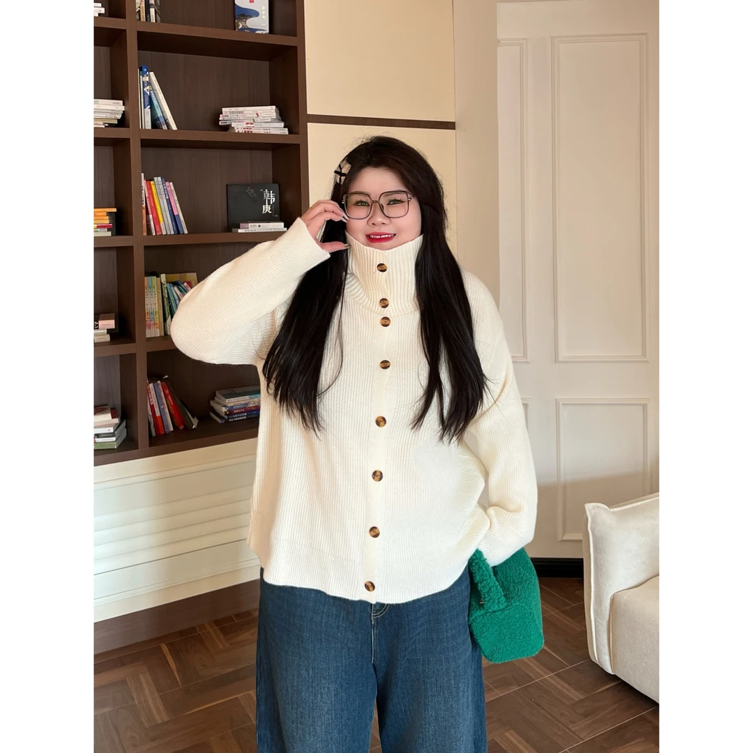 花契“鹿踏银霜”大码女装冬季百搭200斤胖mm时尚毛衣开衫14629-X