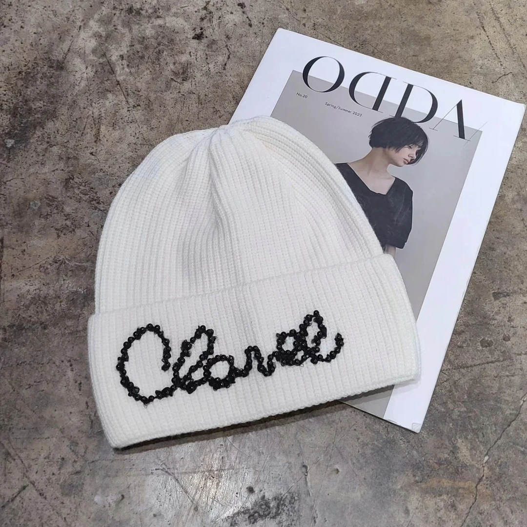 【香家冷帽】字母珍珠高顶白色针织帽