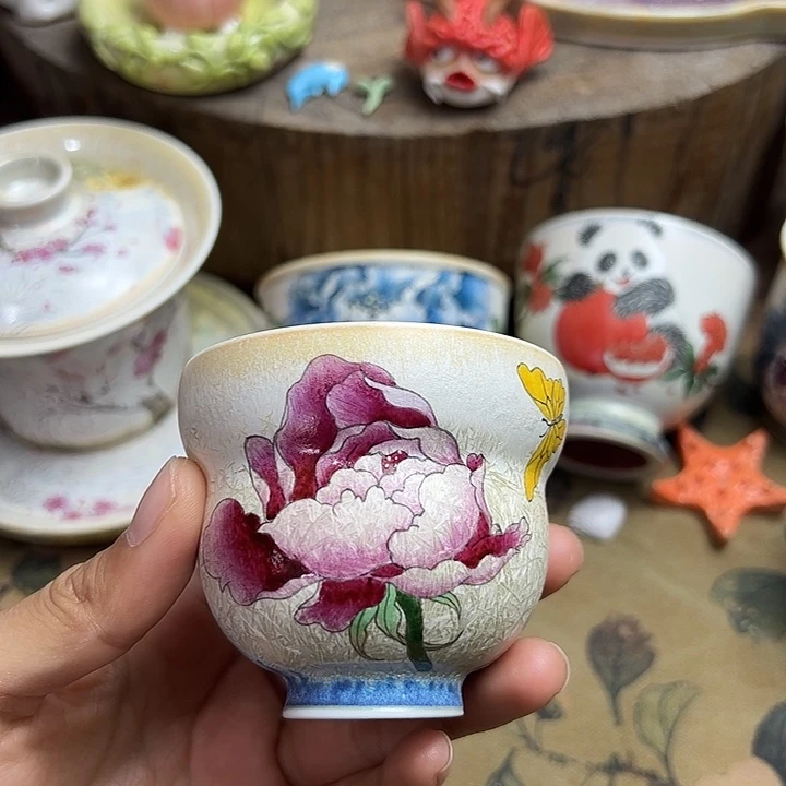 手绘牡丹花苞茶杯