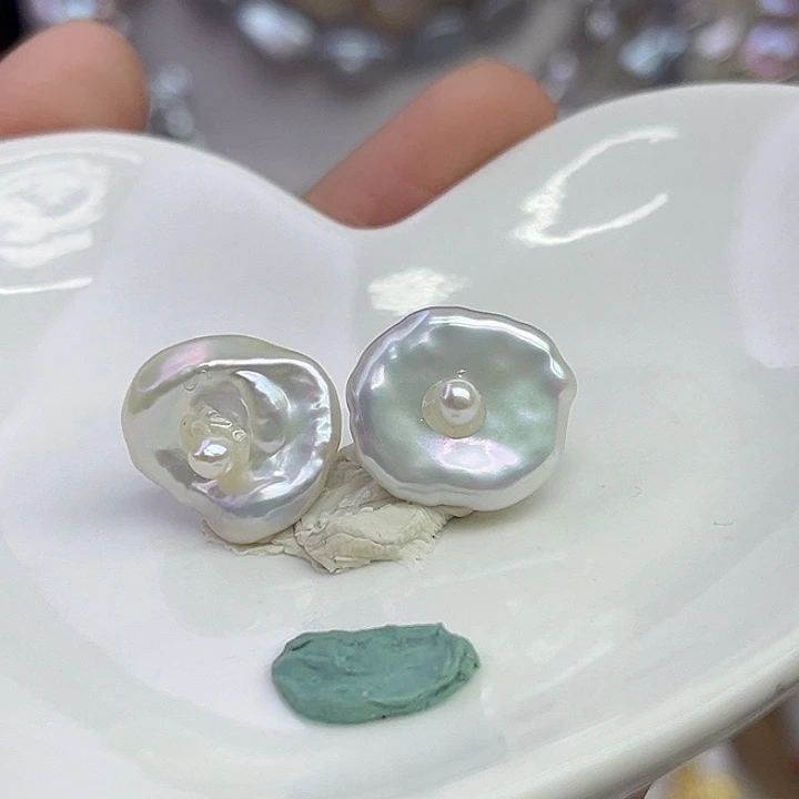 耳饰银S925镶嵌淡水珍珠