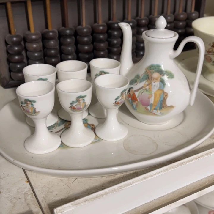 陶库存瓷器寿星小壶一套