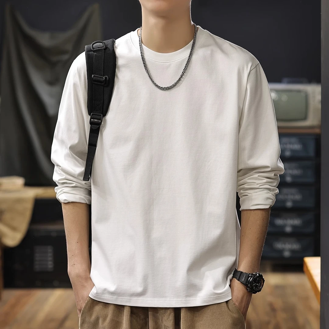 U&PURA2025春季新款长袖T恤男纯色简约百搭打百搭舒适简约潮流